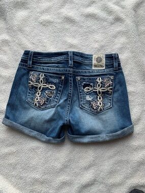 Miss Me Denim Cuffed Shorts with Embroidered Back Pockets - Blue
